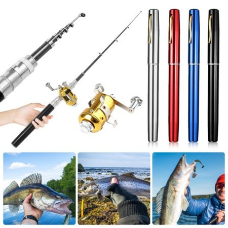 Portable Pocket Telescopic Mini Fishing Pole Pen Shape Folded Fishing Rod With Reel Wheel